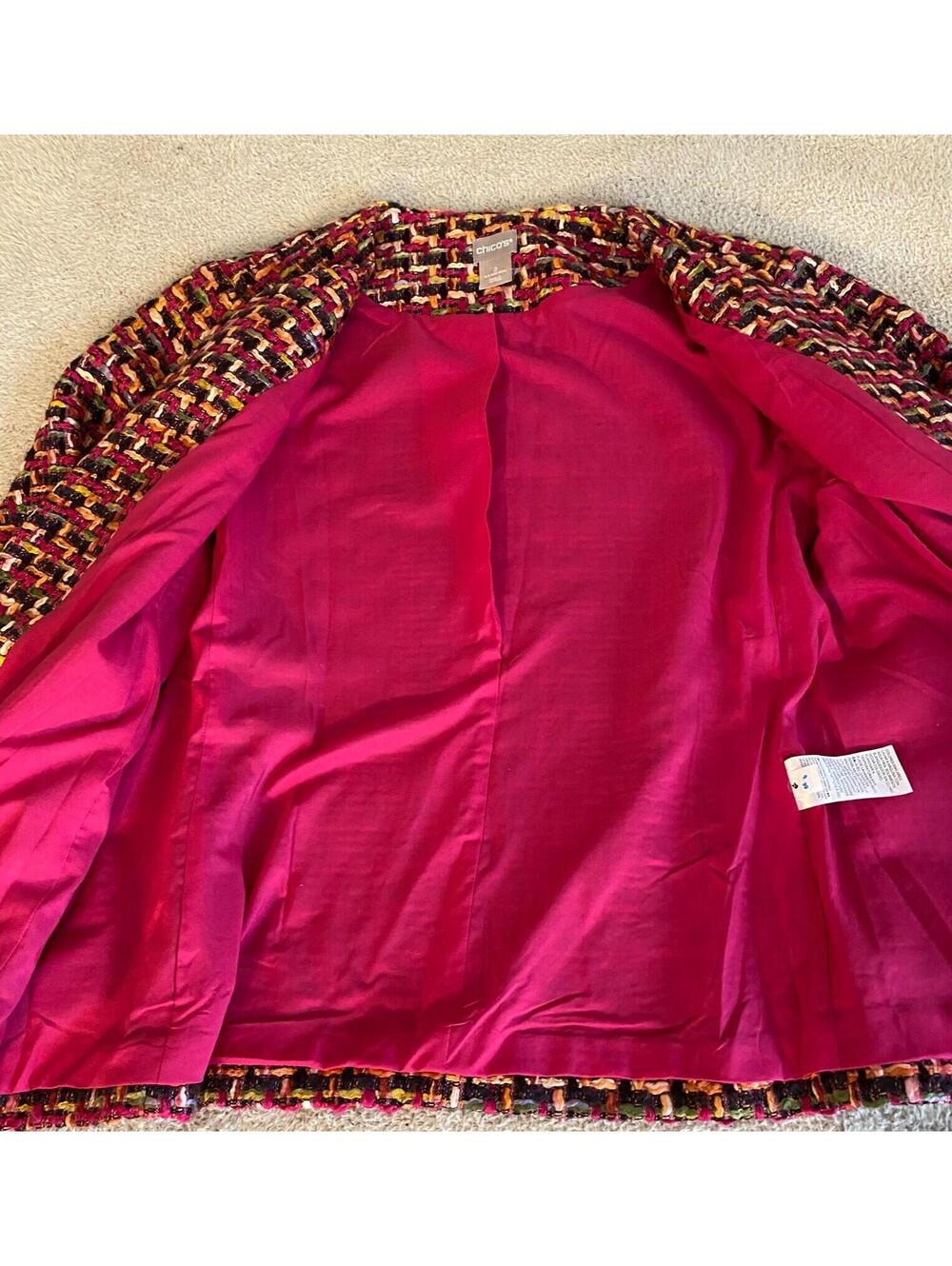 Chico's Chunky Woven Fabric Colorful Tweed Jacket Lined Zip Women's 12/14 L Boho - Picture 13 of 15